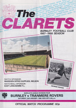 Burnley v Tranmere Rovers Match Programme 1988-01-02